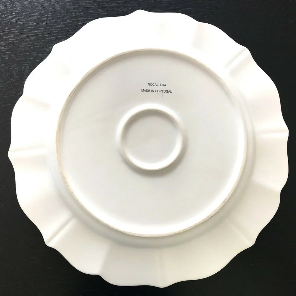 Anthropologie Large Ceramic Serving Plate Platter White Silver Serveware
